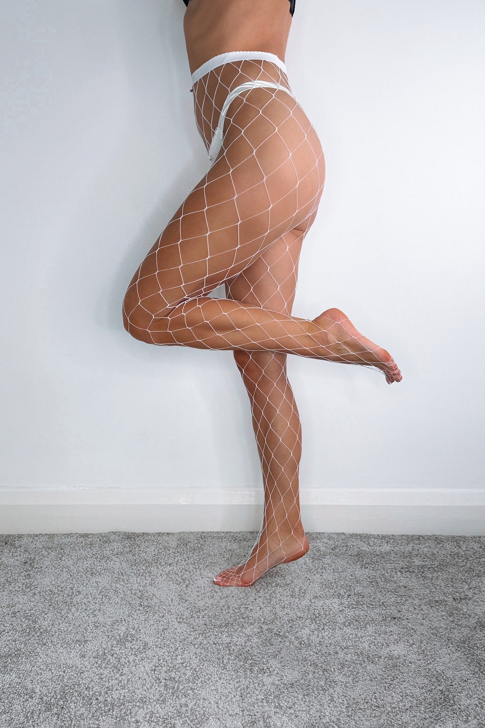 White large mesh tights for party or fashion outfit