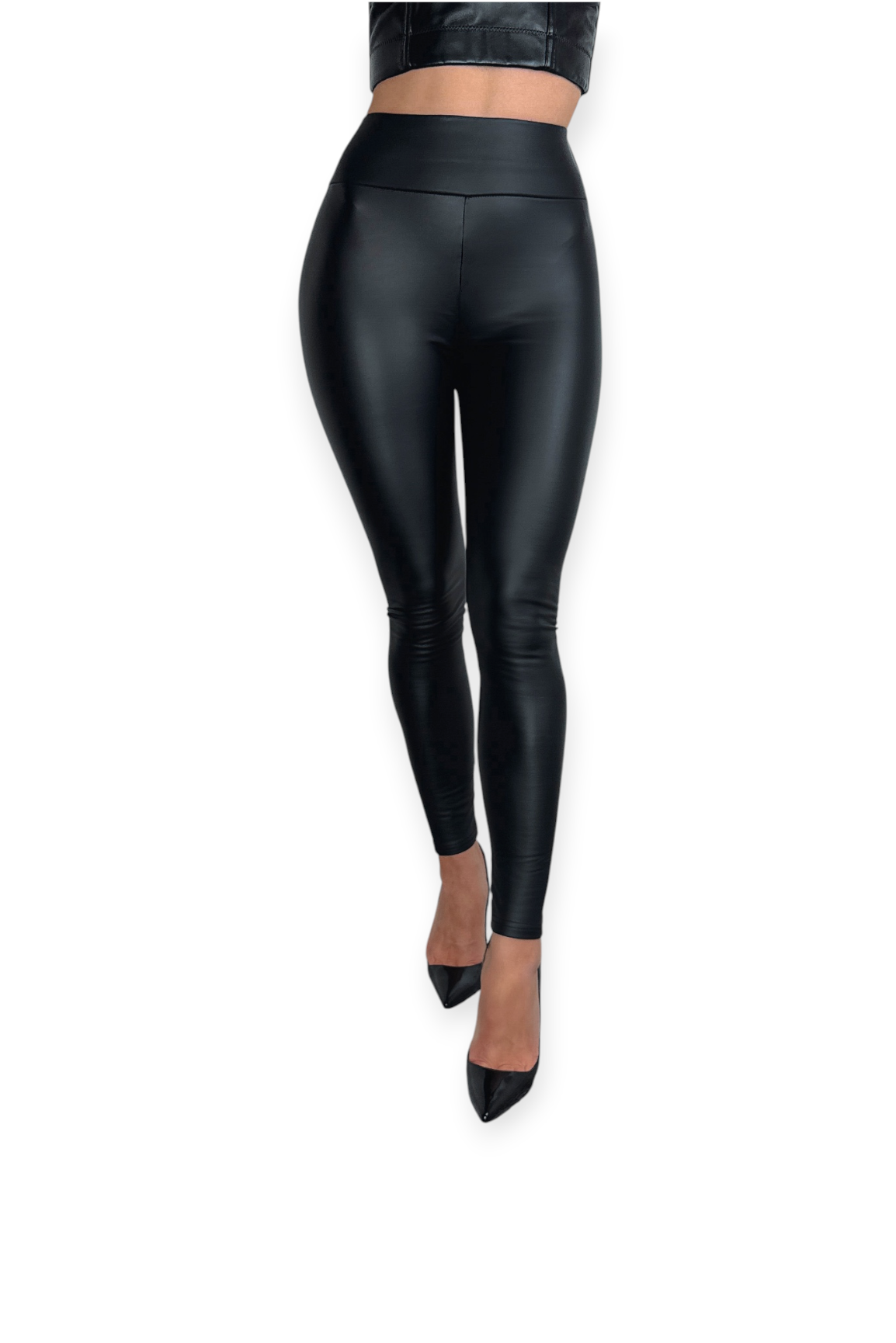 Women's matte faux leather skinny leggings full length plus size