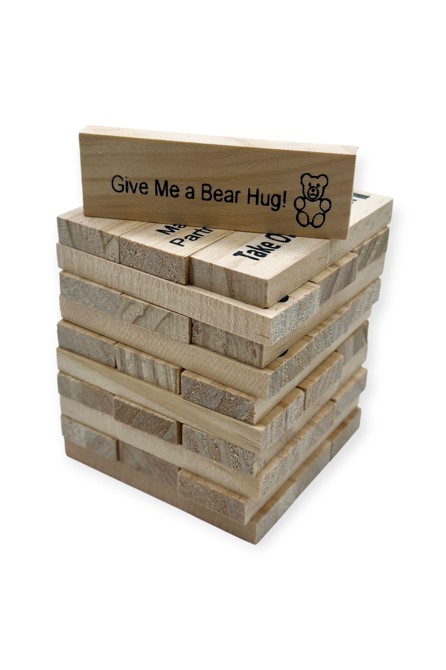 adult stacking game jenga style with playful couples challenges