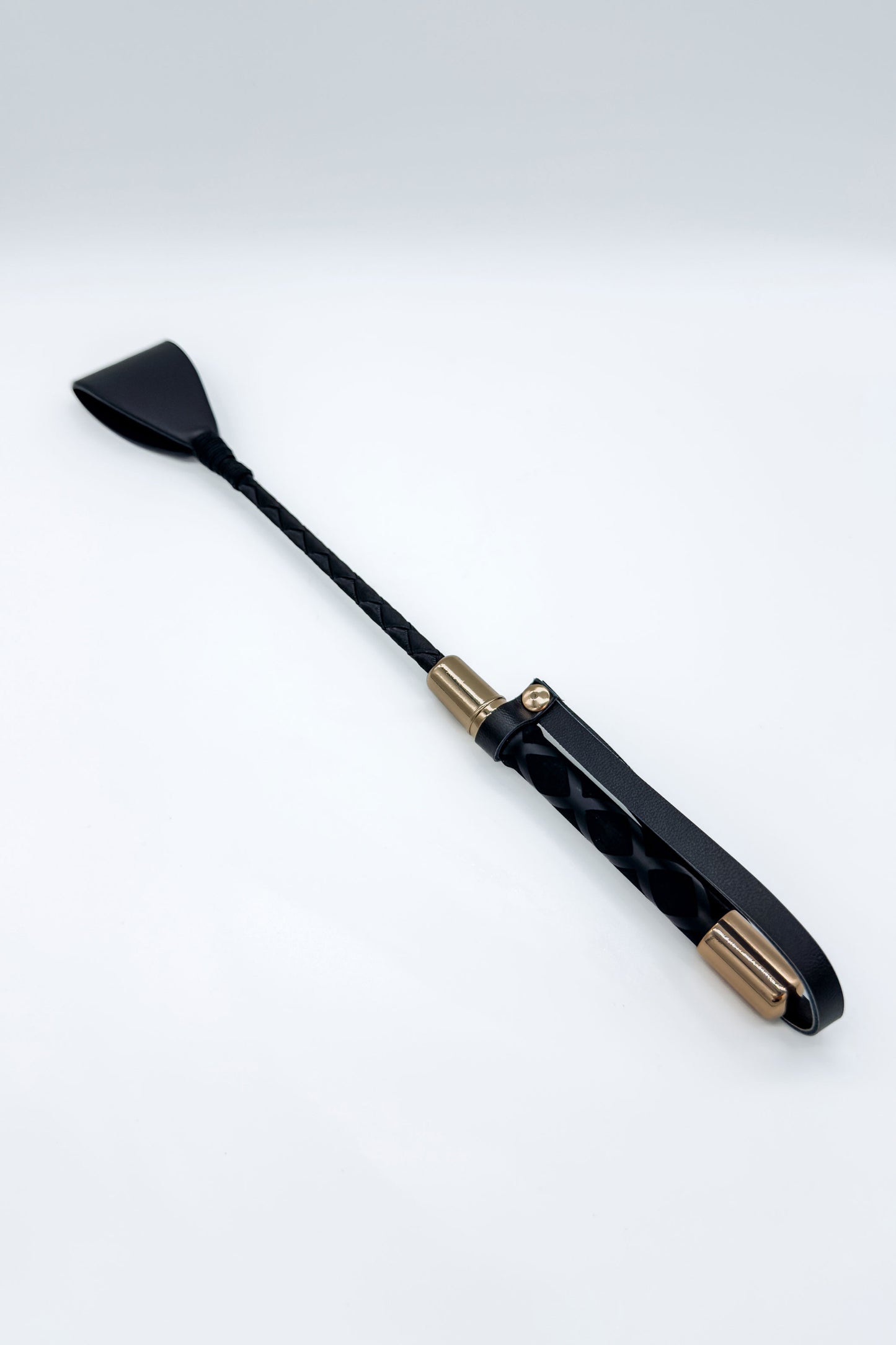 black faux leather bondage paddle whip braided handle BDSM accessory