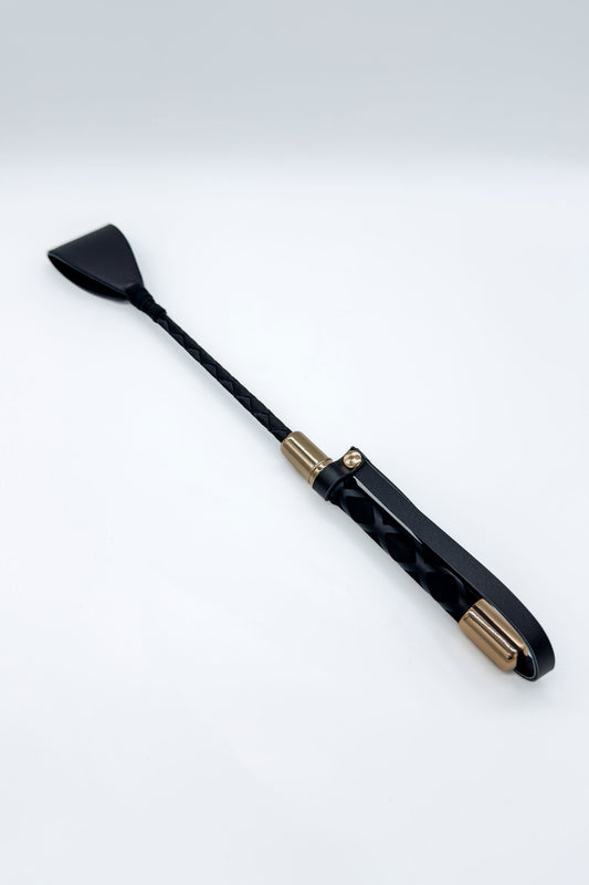 black faux leather bondage paddle whip braided handle BDSM accessory