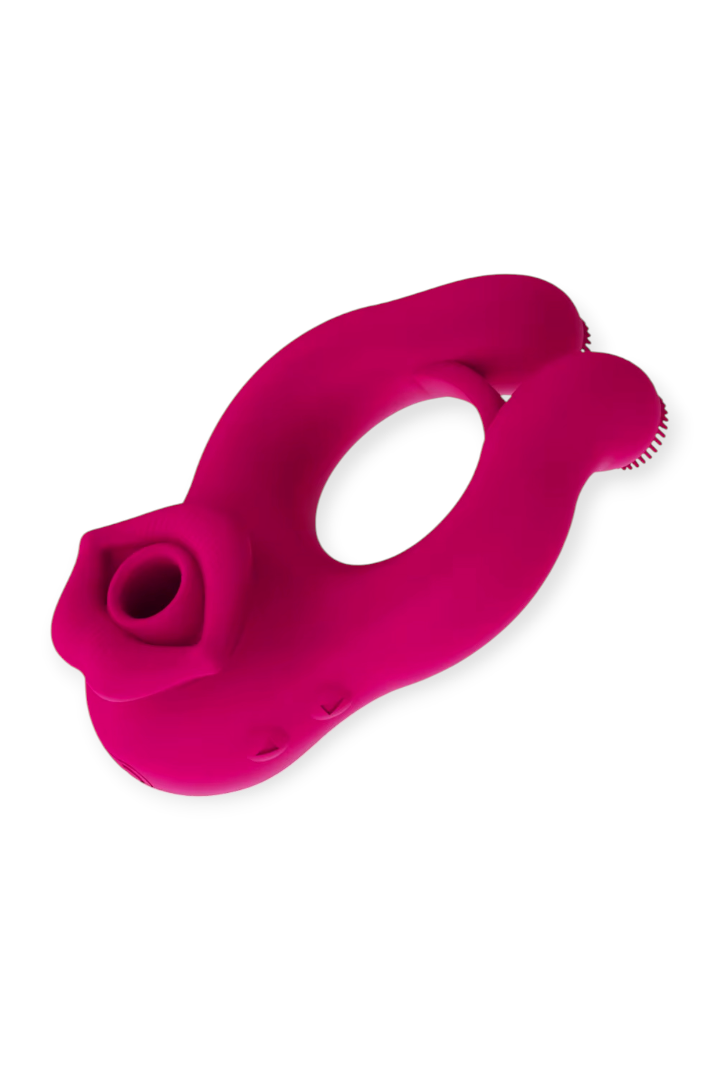 couples ring vibrator with suction stimulation and massage bristles pink silicone