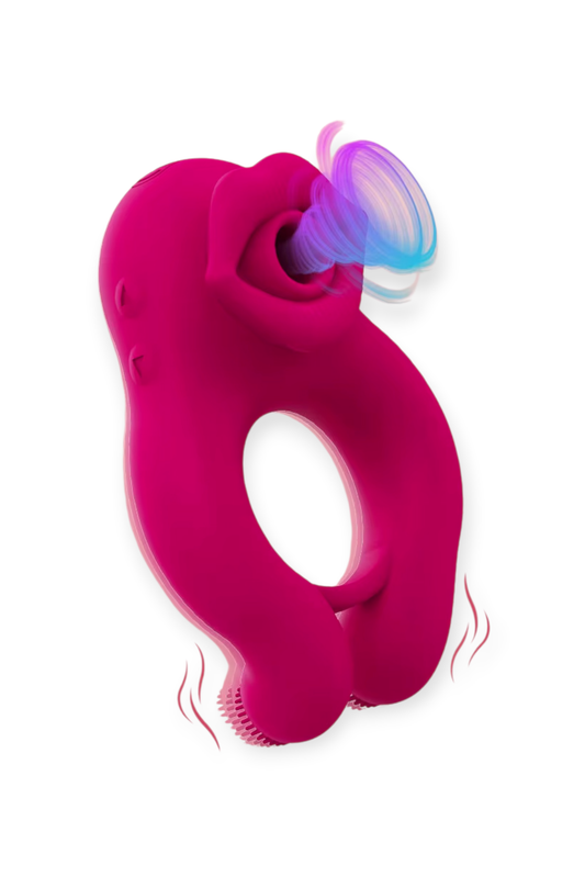couples suction vibrating cock ring with clitoral lip stimulator waterproof silicone