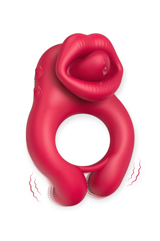 couples vibrating cock ring with clitoral stimulation lips design red silicone