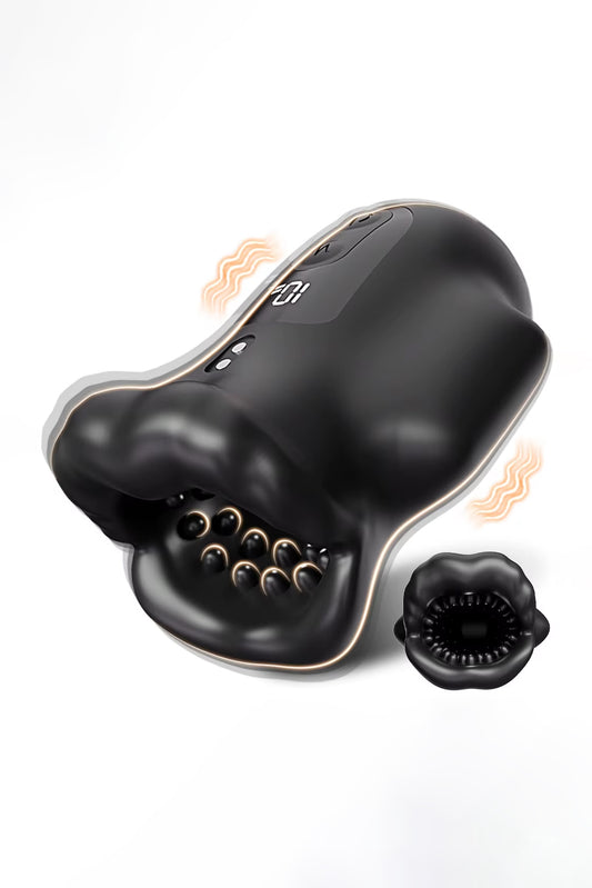men’s vibrating masturbator with lip entrance