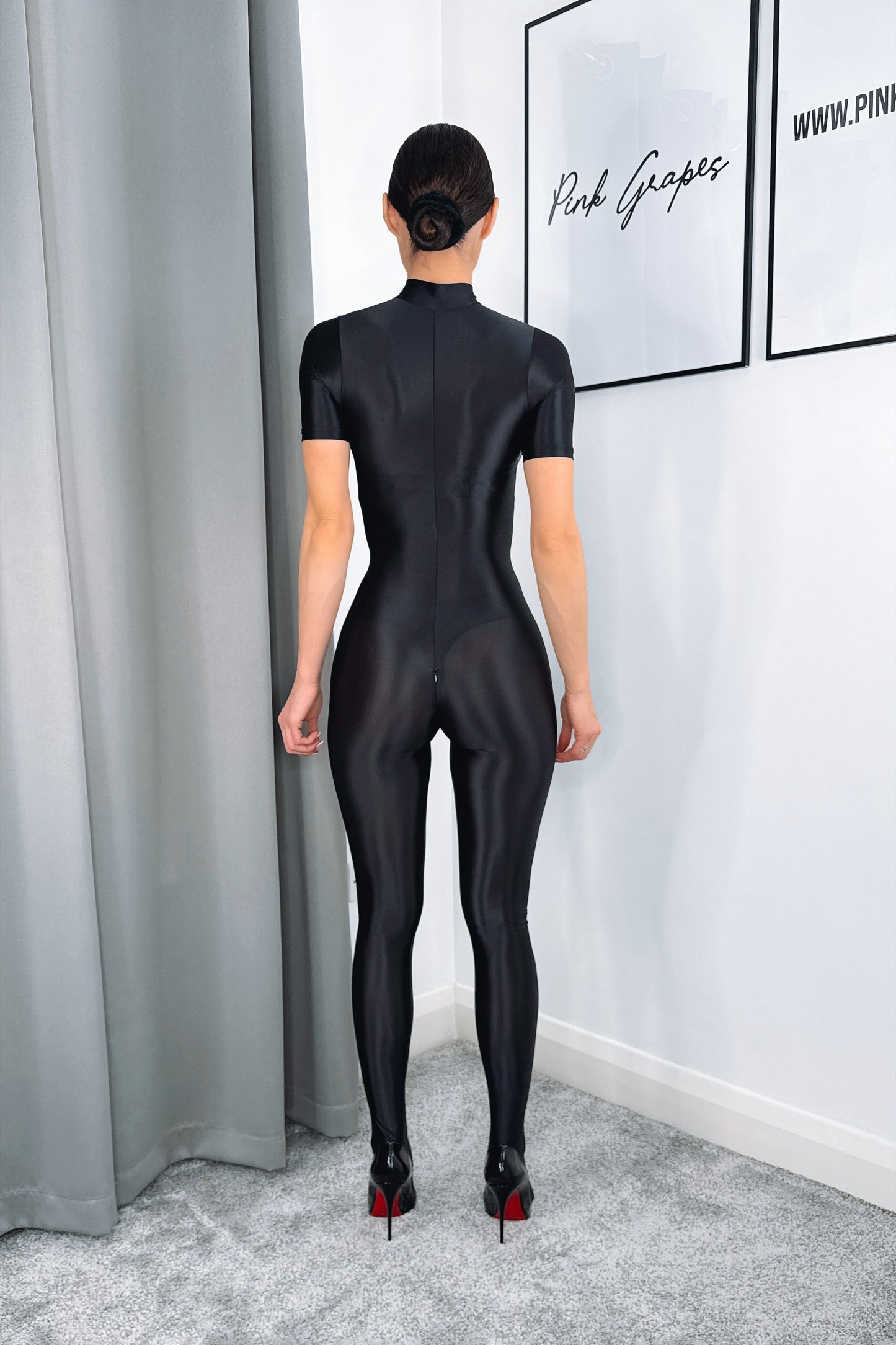 oil shine nylon bodystocking glossy bodysuit short sleeve stretch fabric
