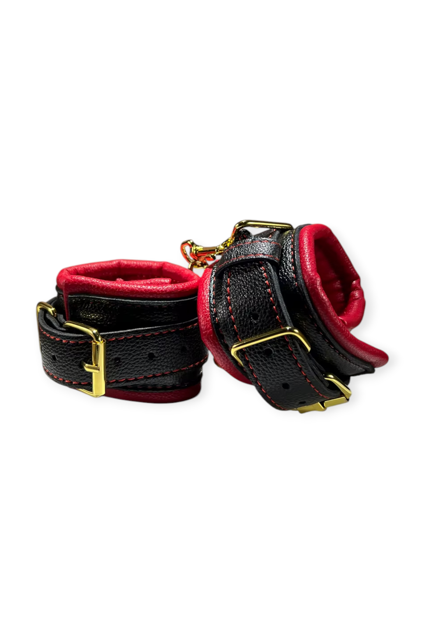 premium faux leather bondage ankle cuffs black red padded restraints