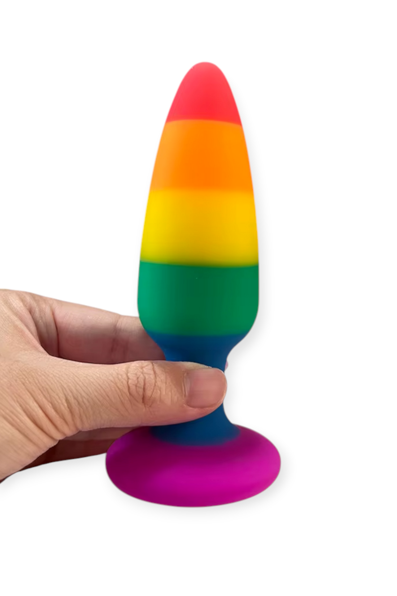 rainbow pride large anal plug silicone body safe bold colourful design